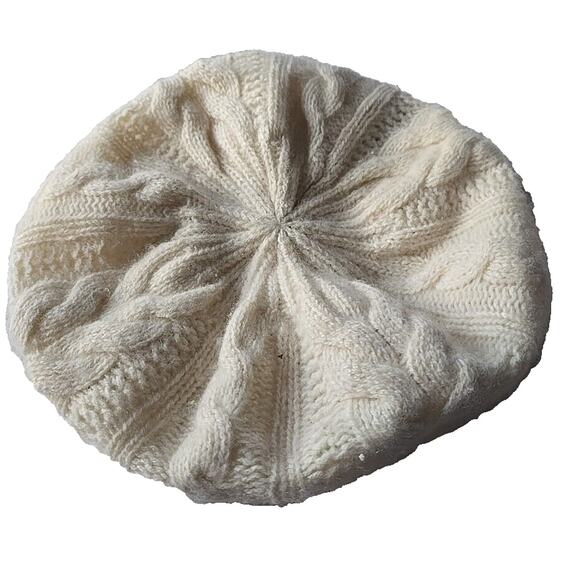 Charter Club Beige 100% Cashmere Cable Knit French Beret Hat Womans One Size - Picture 1 of 3